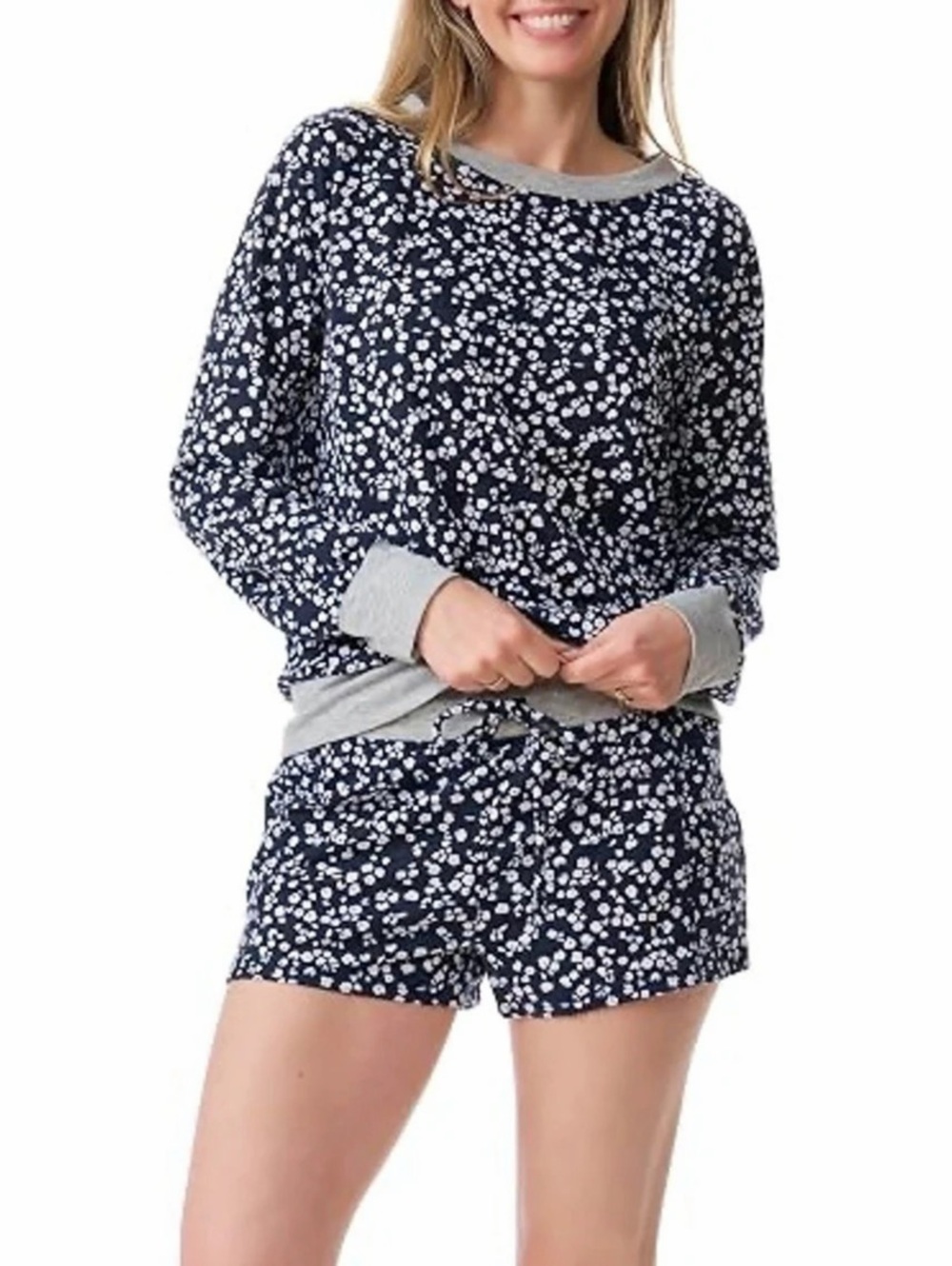 Splendid Floral Matching Sweatshirt & Shorts Lounge Set M